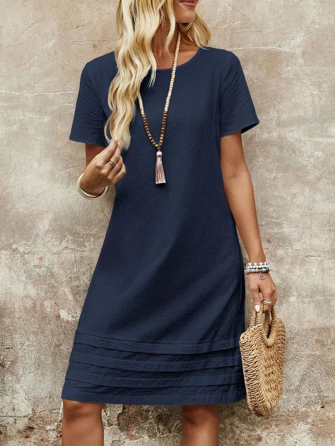 Женское короткое платье с круглым вырезом Casual, Navy Blue — фото 4