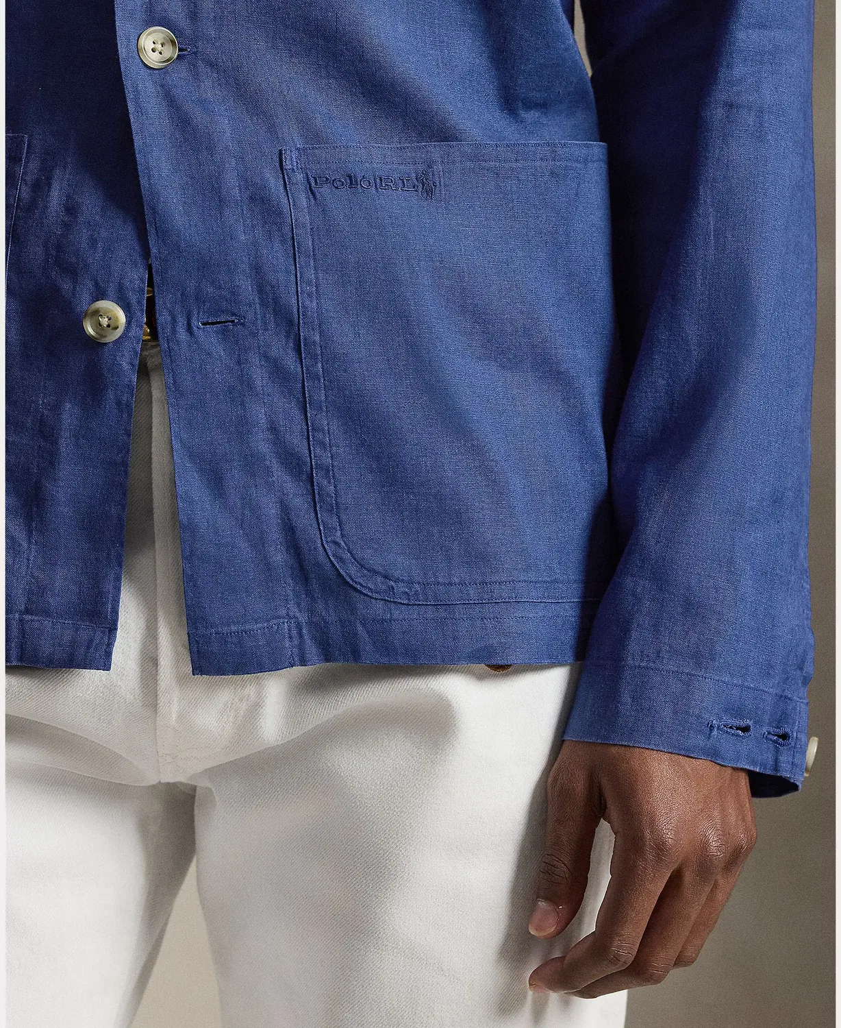 Мужская рубашка-накидка из льна с карманами Polo Ralph Lauren, Azul Marino — фото 3