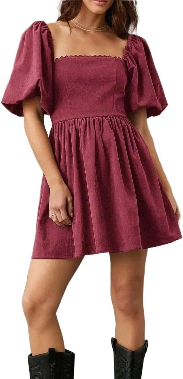 Женское платье A-силуэта с квадратным вырезом Corduroy, Red