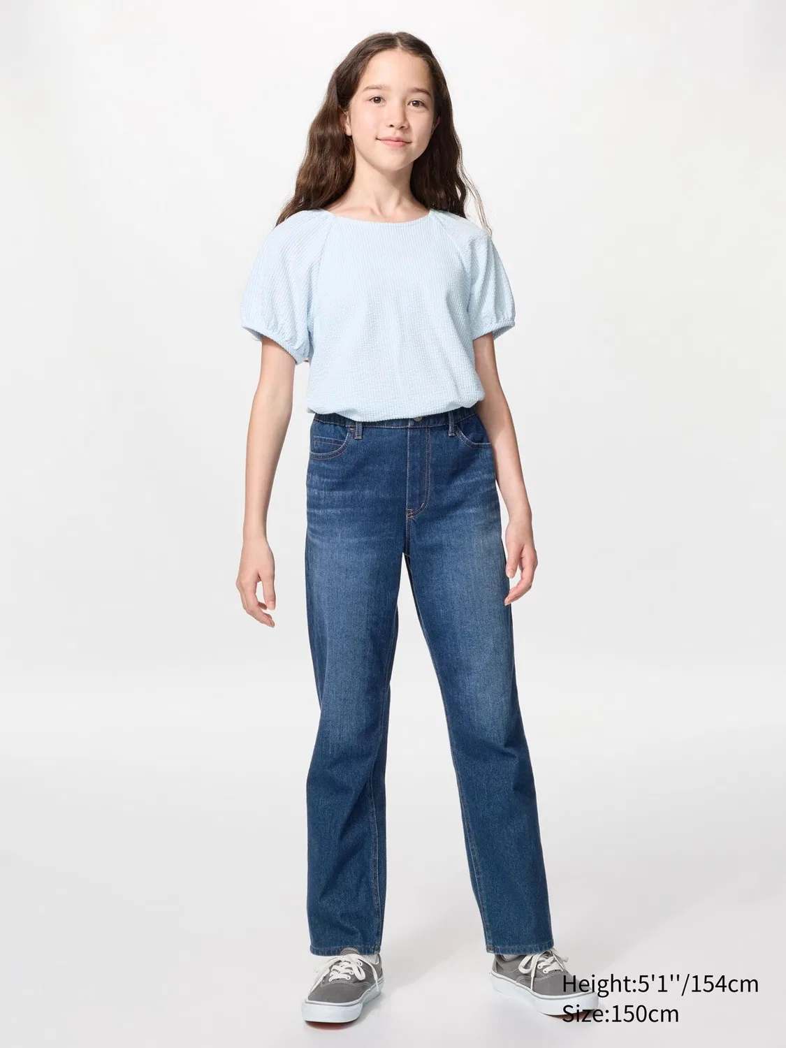 Джинсы Uniqlo, детские, трикотажные, стандартный крой, синий
