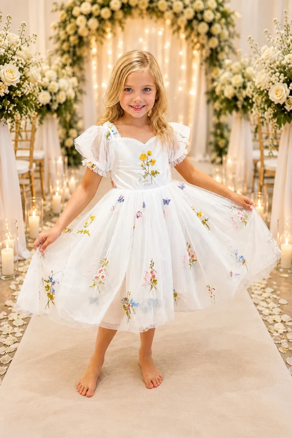 Детское платье для девочек с принтом Enchanted Forget Me Not Uk Flower Girl Boutique, White