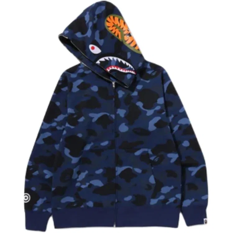 Детская толстовка с принтом, с длинным рукавом, Camo Shark, A BATHING APE, Marine Blue