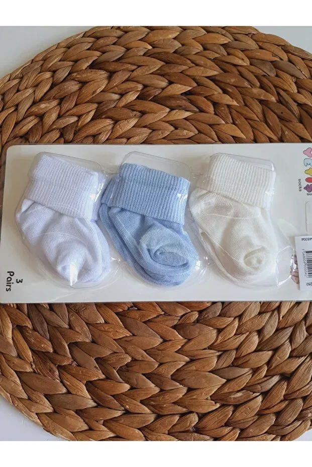 Детский комплект носочков-пинеток с полосками Pileki Baby, Blue White Cream — фото 2