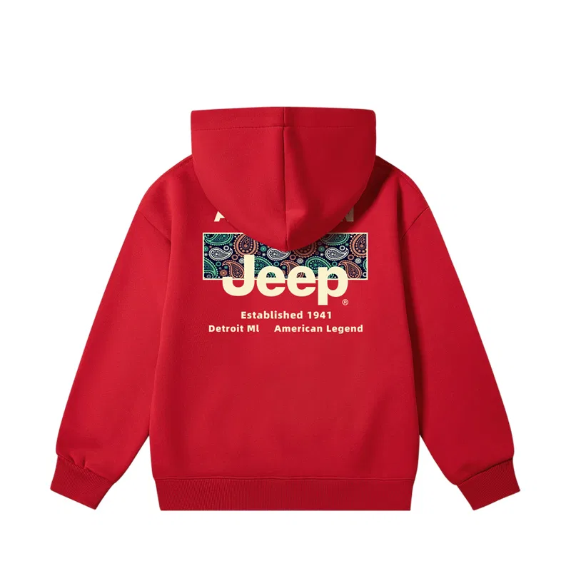 Детский свитшот с капюшоном утепленный Jeep, New Year Red