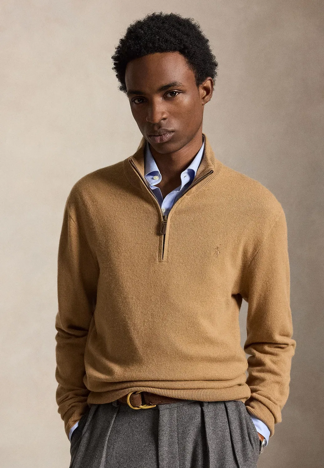 Шерстяной свитер с застежкой-молнией на четверть длины Polo Ralph Lauren, Crouton Tan Heather