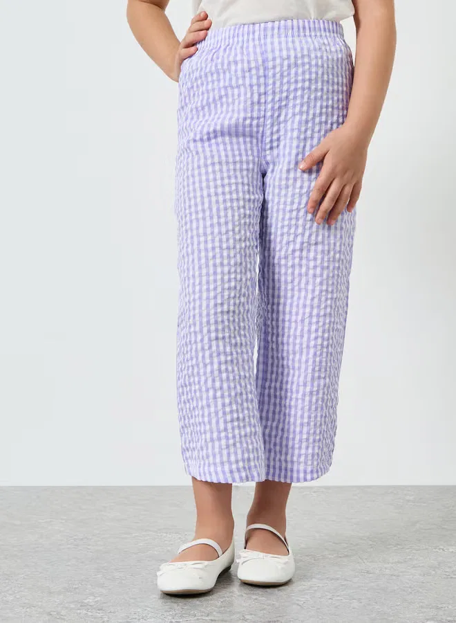 Брюки-кюлоты с принтом в клетку, модель Girls seersucker gingham check culottes, Styli, лиловый