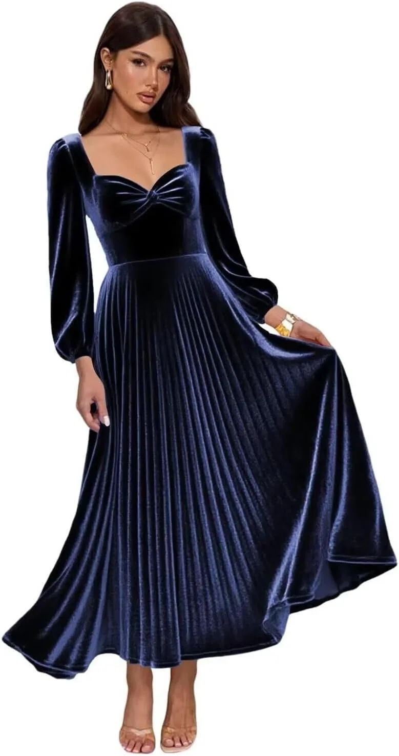 Женское платье для подружек невесты плиссированное бархатное MS01, Royal Blue