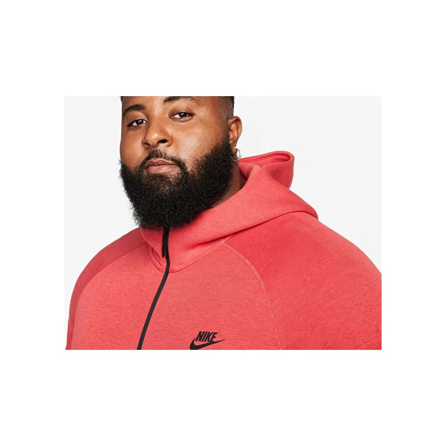 Худи мужское с капюшоном и молнией, флисовое, Nike M Nk Tch Flc Fz Wr Hoodie, Красный — фото 3