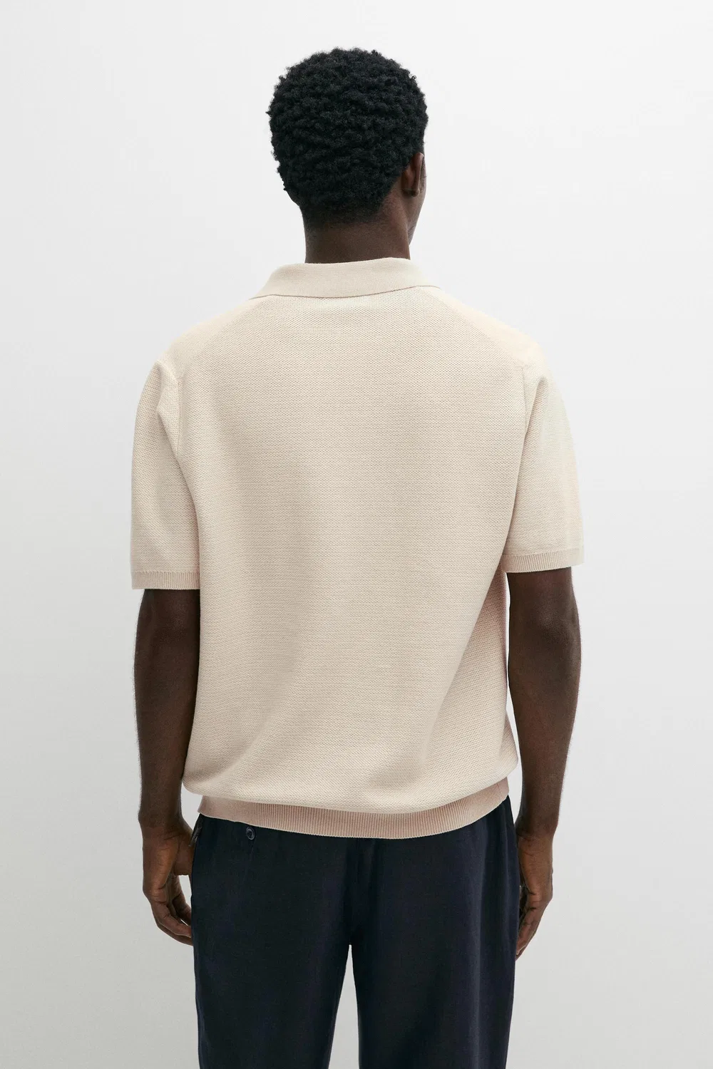 Свитер-поло Massimo Dutti 100% Cotton Contrast Knit, кремовый — фото 4