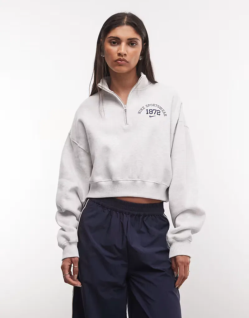 Флисовая куртка Nike Studio Fleece оверсайз с застежкой-молнией до середины груди, светло-серый цвет — фото 3