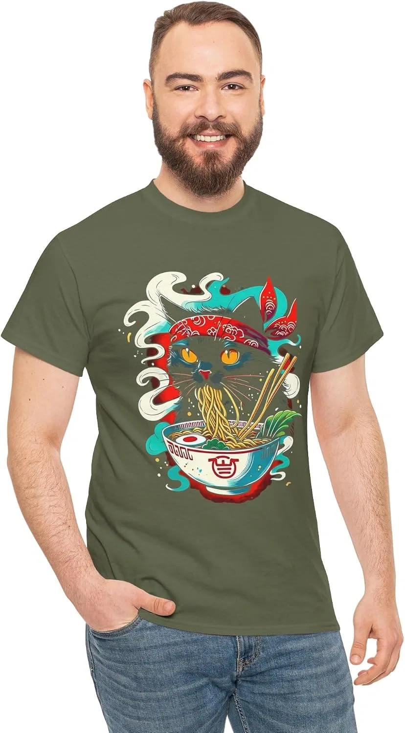 Женская футболка с принтом Ramen Cat, хаки — фото 4