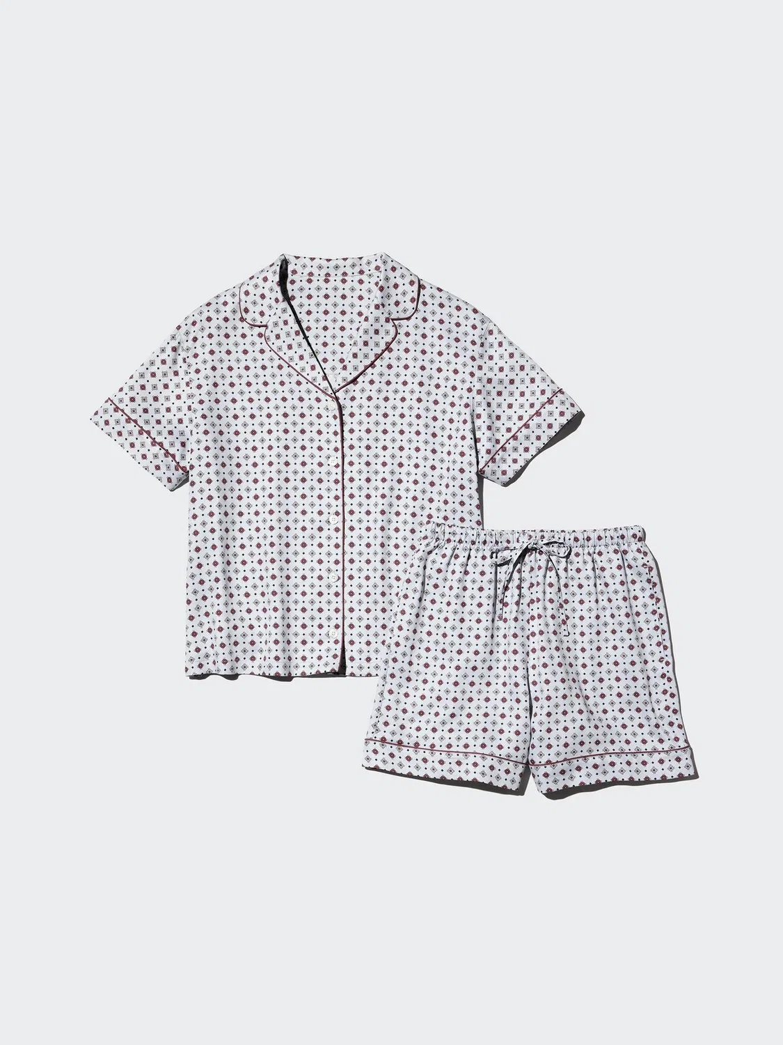 Пижама Uniqlo, атласная с коротким рукавом, с принтом, светло-серый — фото 3