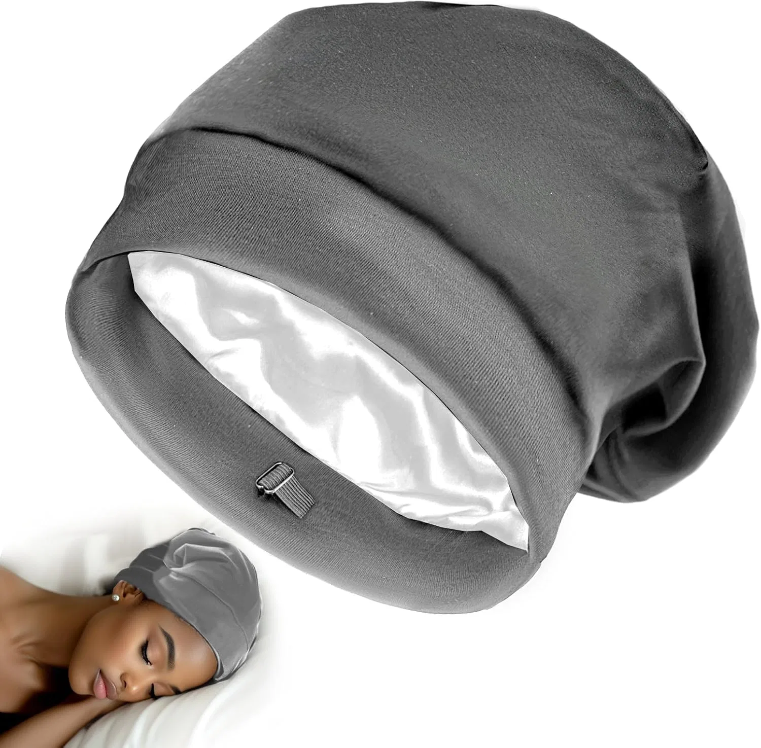 Шелковая шапочка для сна ENNSOO, 1 шт, Grey, Light Grey