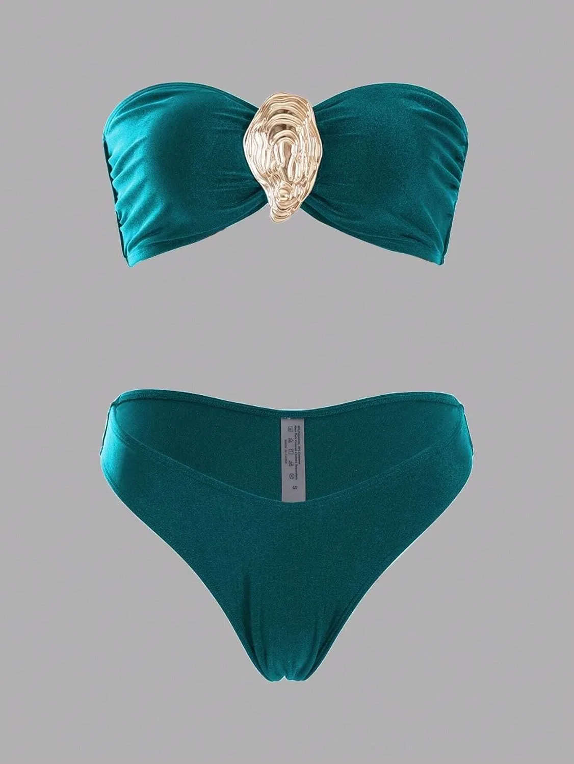 Женский бикини-сет бандо с высокой талией, Teal Blue — фото 4