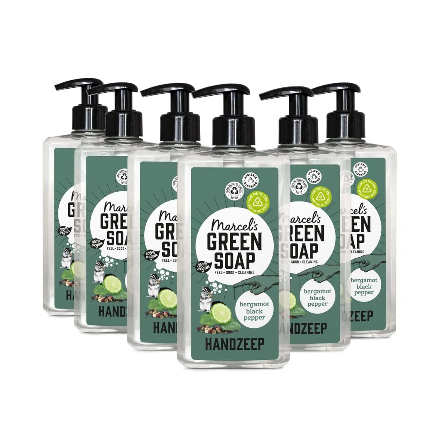 Жидкое мыло для рук Black Pepper & Bergamot, Marcel's Green Soap, набор 6x500 мл