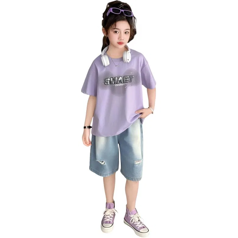 Детский спортивный комплект с круглым вырезом, тонкий стрейч, Purple Clothing Sets, TNTX