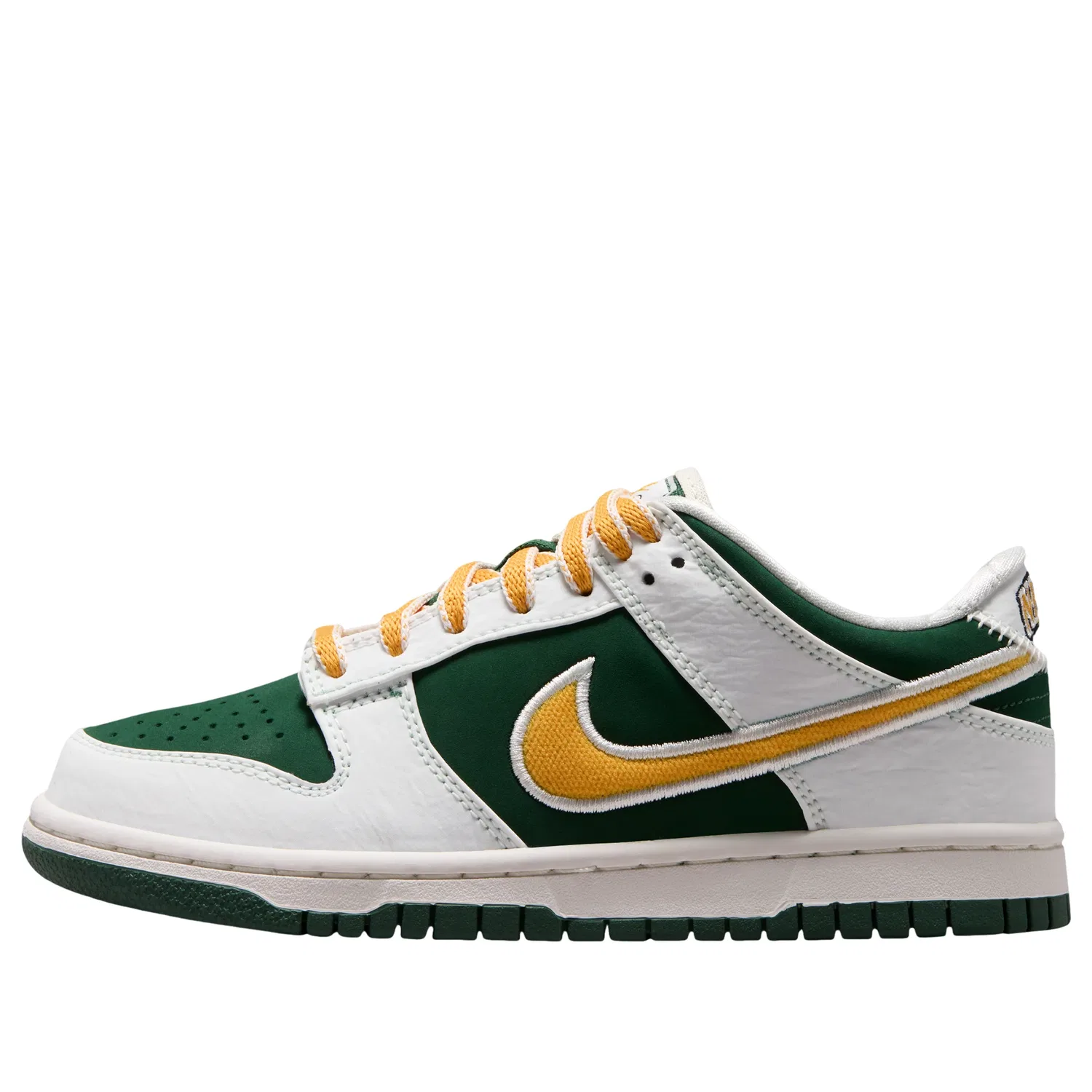 Детские кроссовки с кожаным верхом Nike Dunk Low LV8 Sail Fir University Gold, зеленый