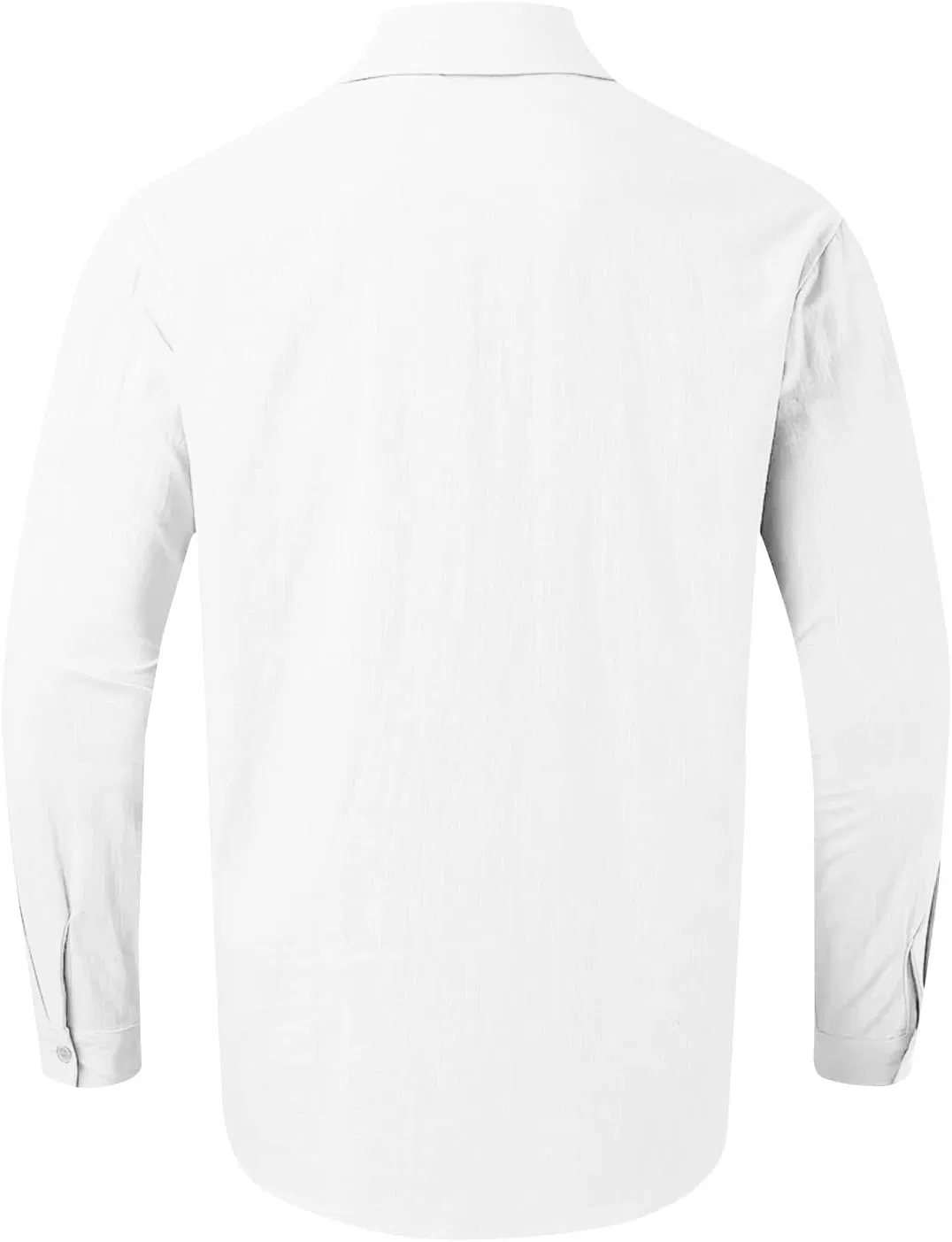 Мужская повседневная футболка с длинным рукавом из хлопка и льна, White — фото 4