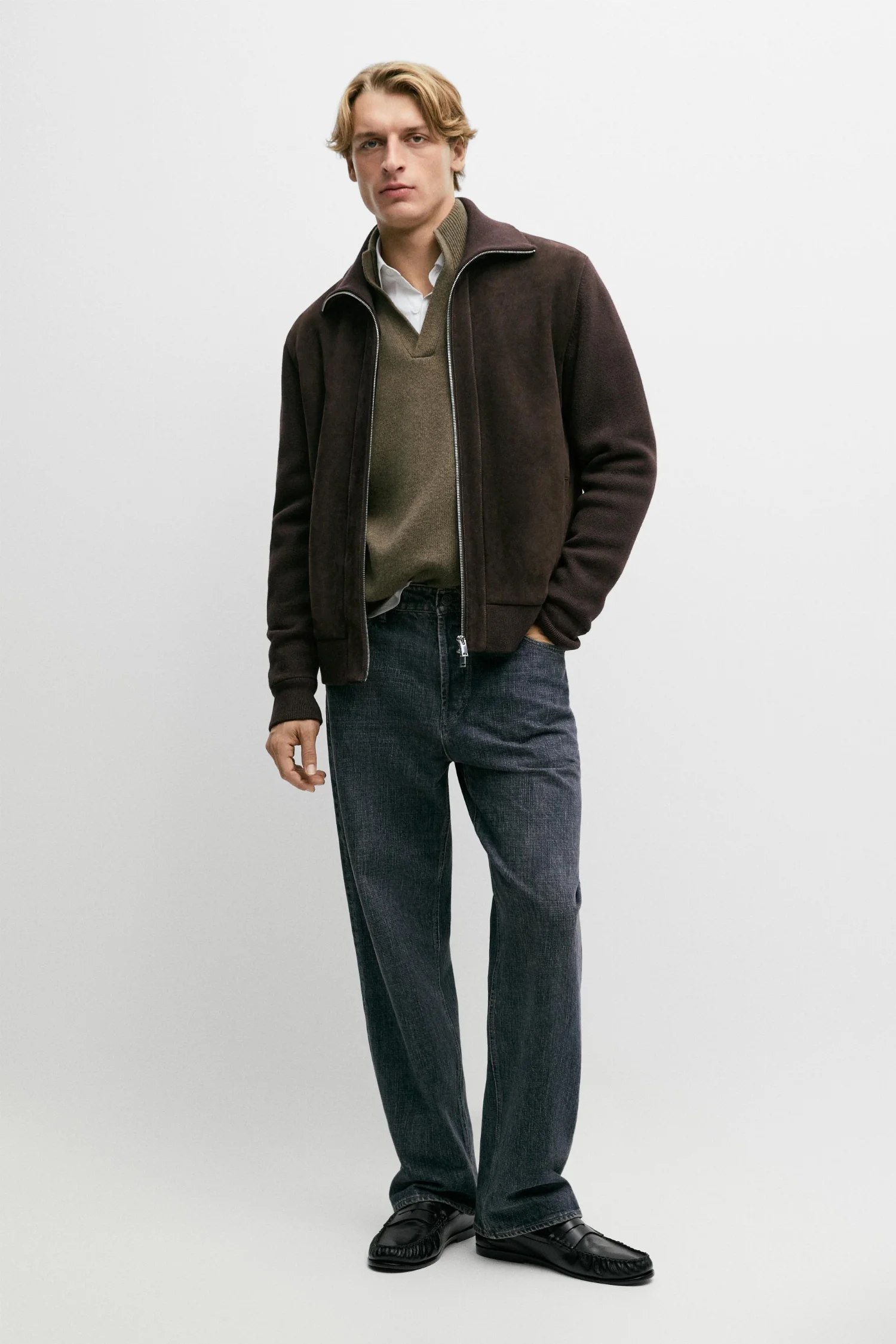 Замшевая куртка Massimo Dutti Mixed fabric, коричневый