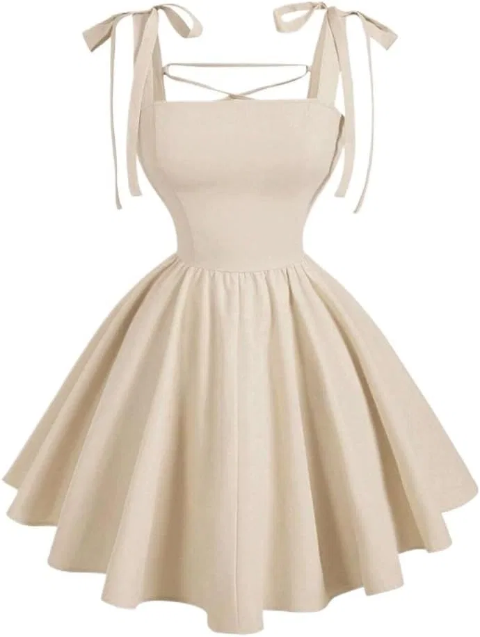 Женское casual платье-ками с завязкой сзади, Beige