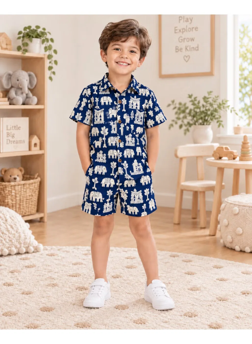 Комплект детский с принтом слонов Royal Safari Matching Family Outfits, синий — фото 3
