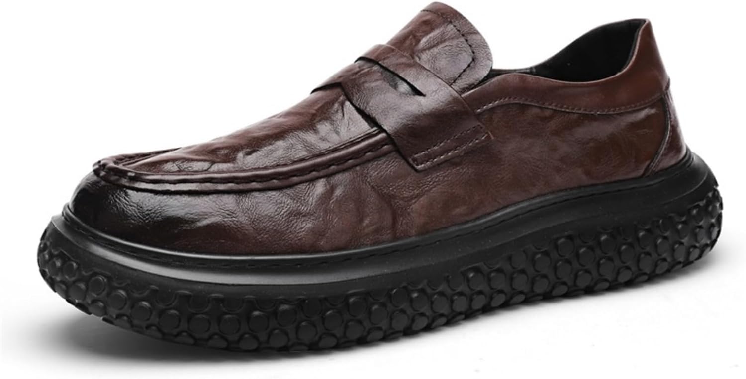 

Мужские кожаные туфли на шнуровке с декоративной пряжкой, стильная модель с толстой подошвой, без застежки, для повседневного и полуформального ношения Aokisx, коричневый