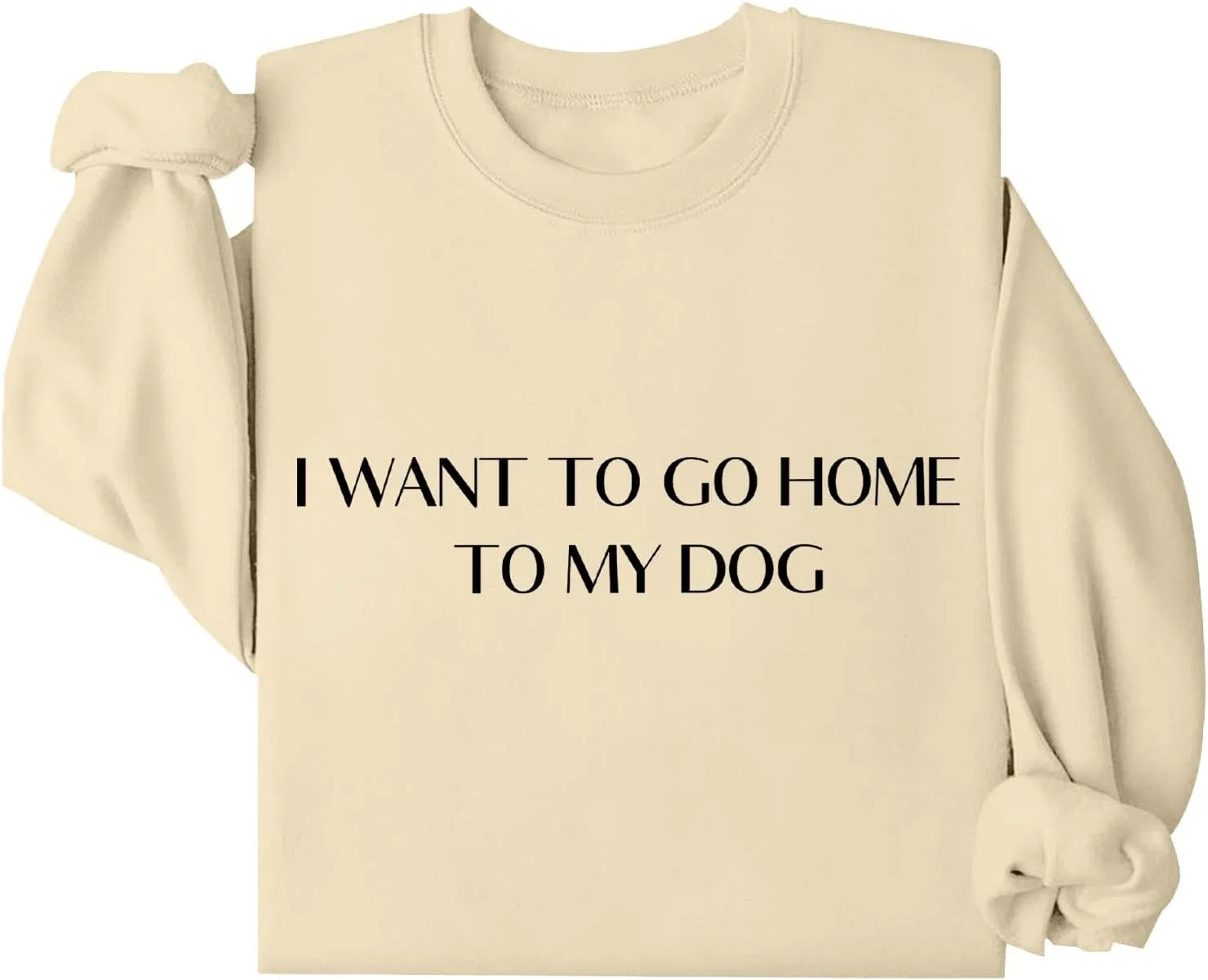 Женский свитшот с принтом I Want To Go Jone To My Dog, бежевый — фото 4