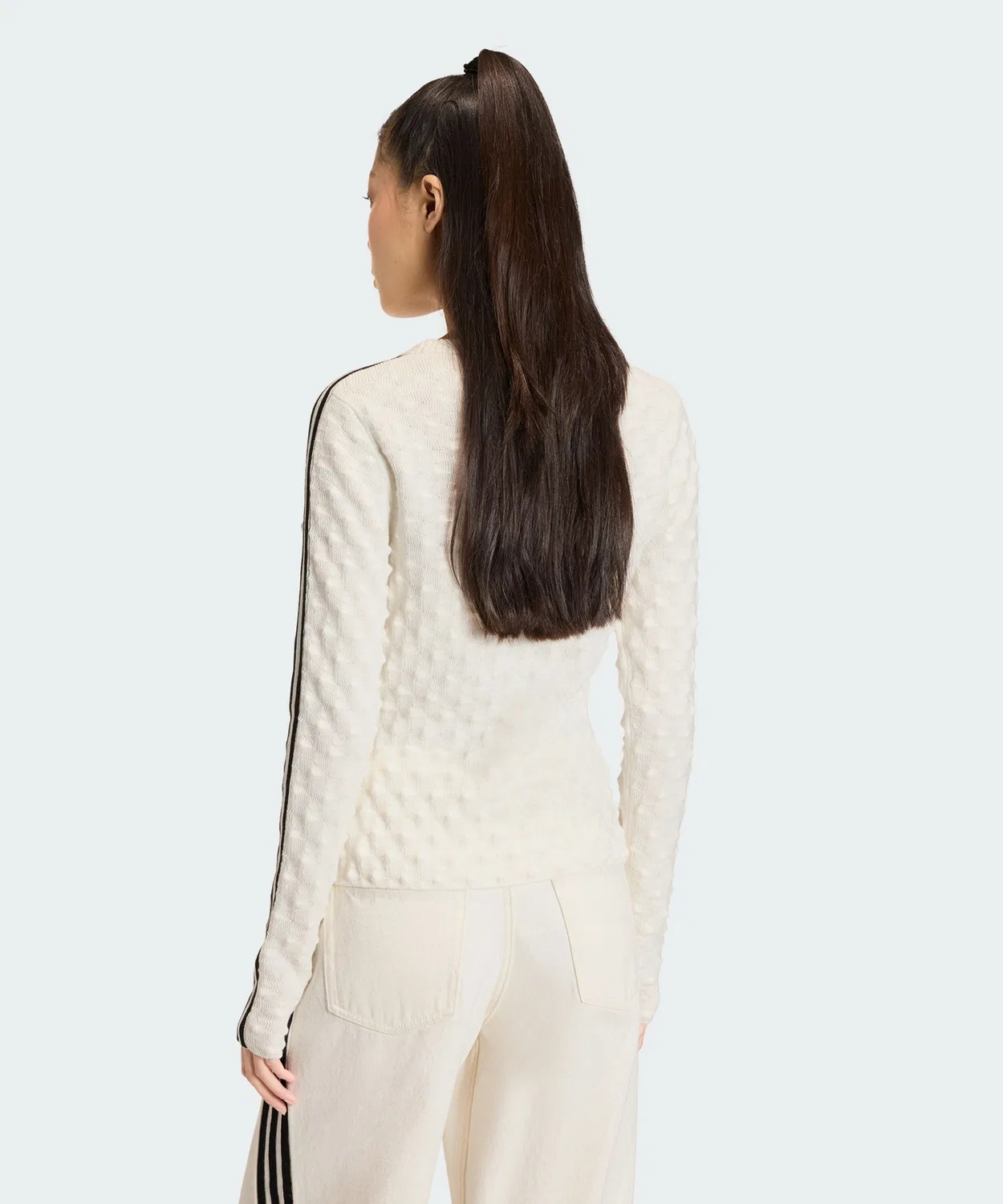 Женский свитшот с V-образным вырезом, длинным рукавом, модель Solid Spike Knit Adidas Originals, Белый — фото 4