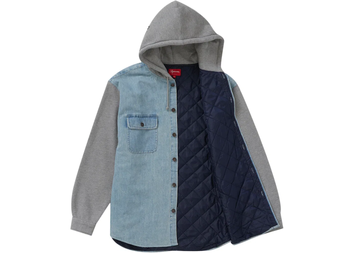 Мужская флисовая джинсовая рубашка с капюшоном Supreme, Blue — фото 2