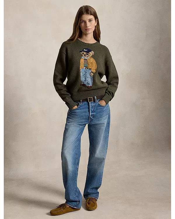 Женский свитер с круглым вырезом и принтом Polo Bear Ralph Lauren, Marled Olive — фото 2