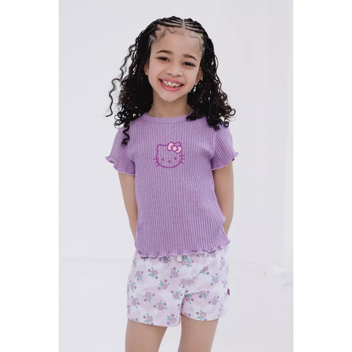 Детский комплект из свитшота, футболки и шорт для мальчиков Hello Kitty, Purple Mauve — фото 4