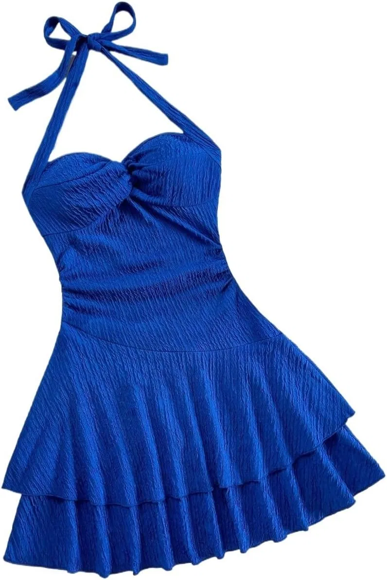 Женское мини-платье с открытой спиной, без рукавов, Royal Blue