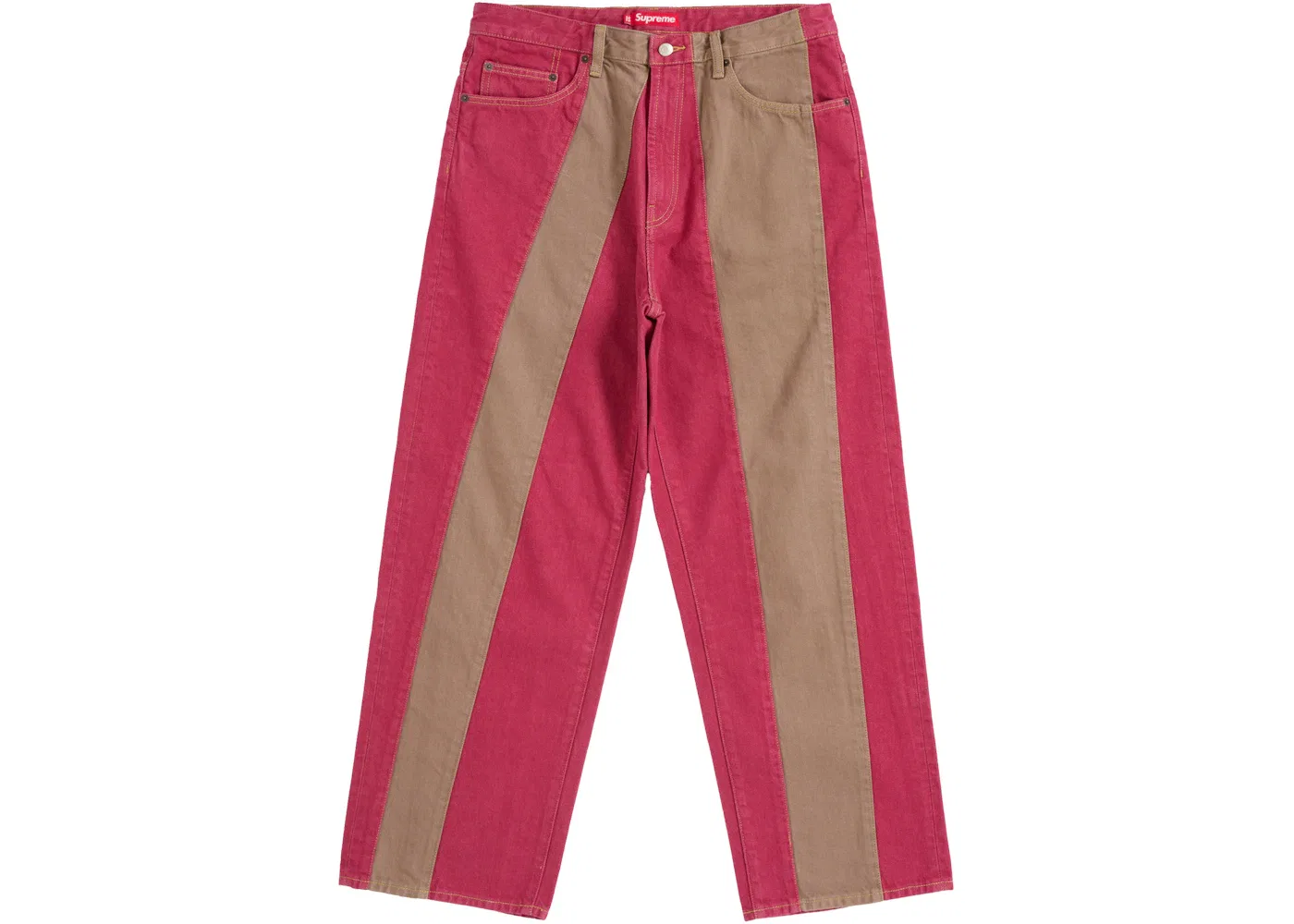 Мужские джинсы с панельным принтом Supreme Paneled Stripe Baggy Jean, Red