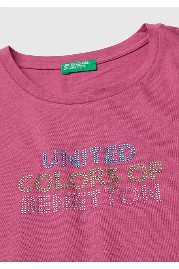 Детская футболка для девочек хлопковая United Colors Of Benetton, Dried Rose — фото 3
