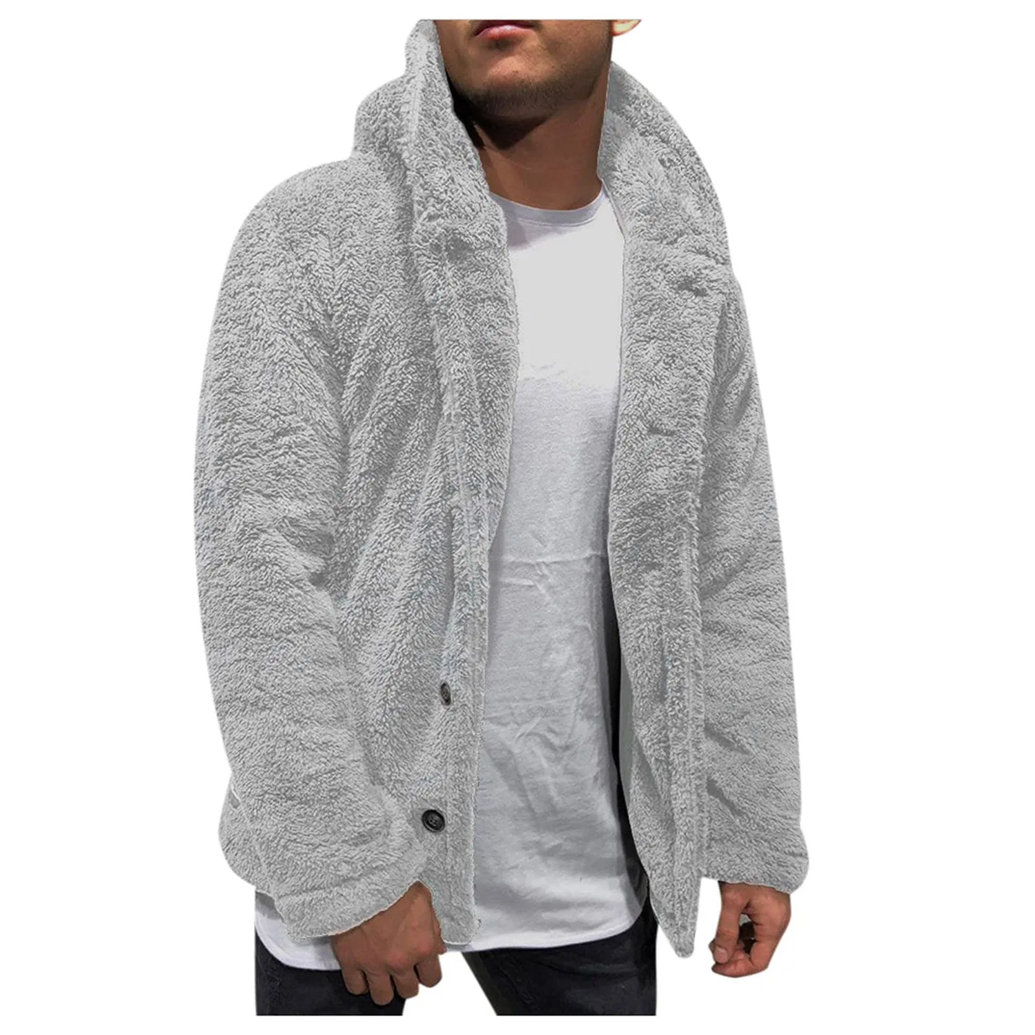 Мужская куртка из флиса с капюшоном, однотонная, с длинным рукавом, Grigio