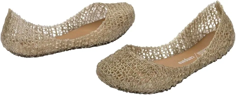 Детские босоножки для девочек с переплетенным дизайном Campana Papel mini melissa, Gold Glitter — фото 4