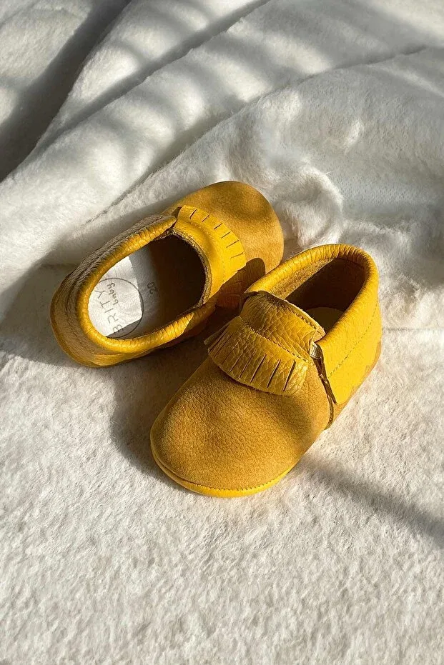Детские ботиночки для новорожденных кожаные Tasseled First Step Baby Booties Brity, Saffron — фото 3