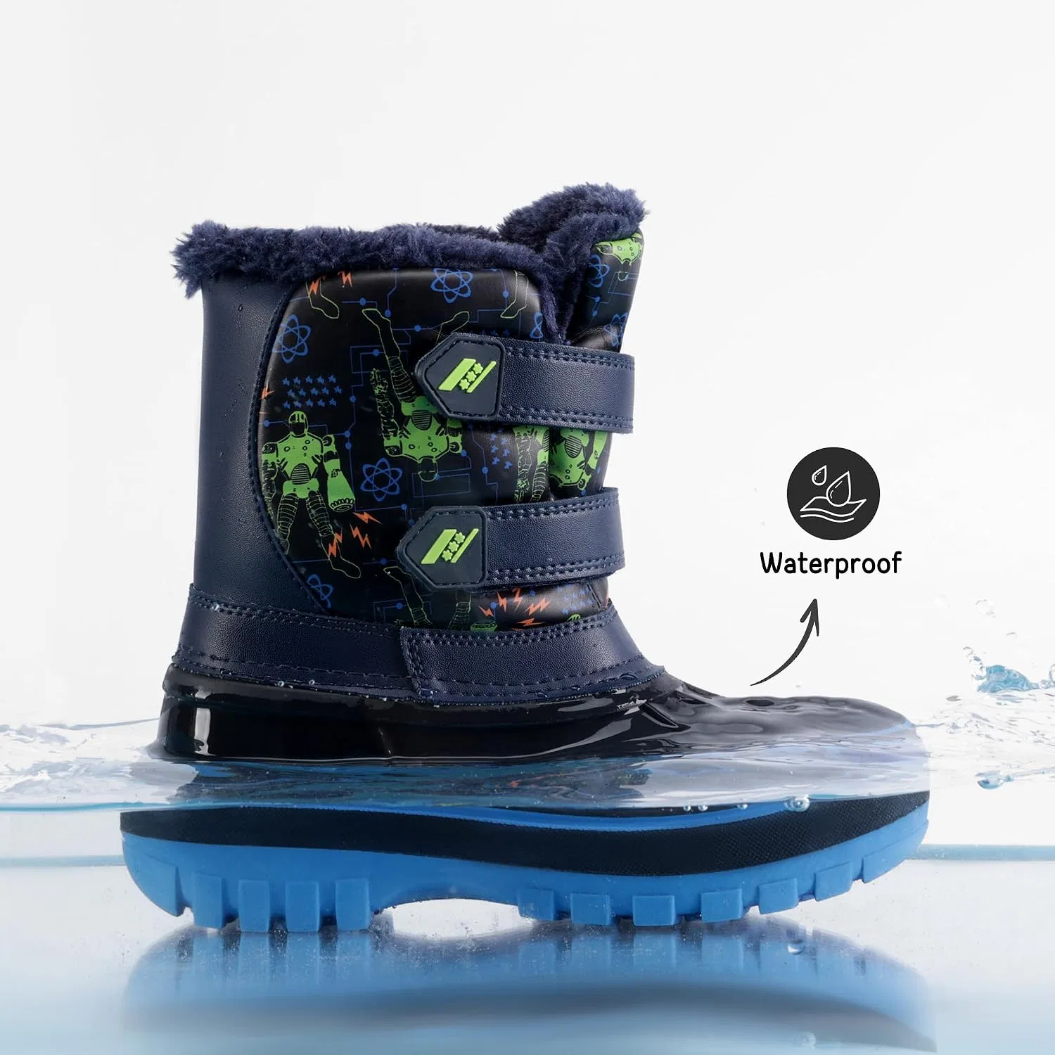 Детские зимние водонепроницаемые снежные ботинки DREAM PAIRS, Black/Navy — фото 4