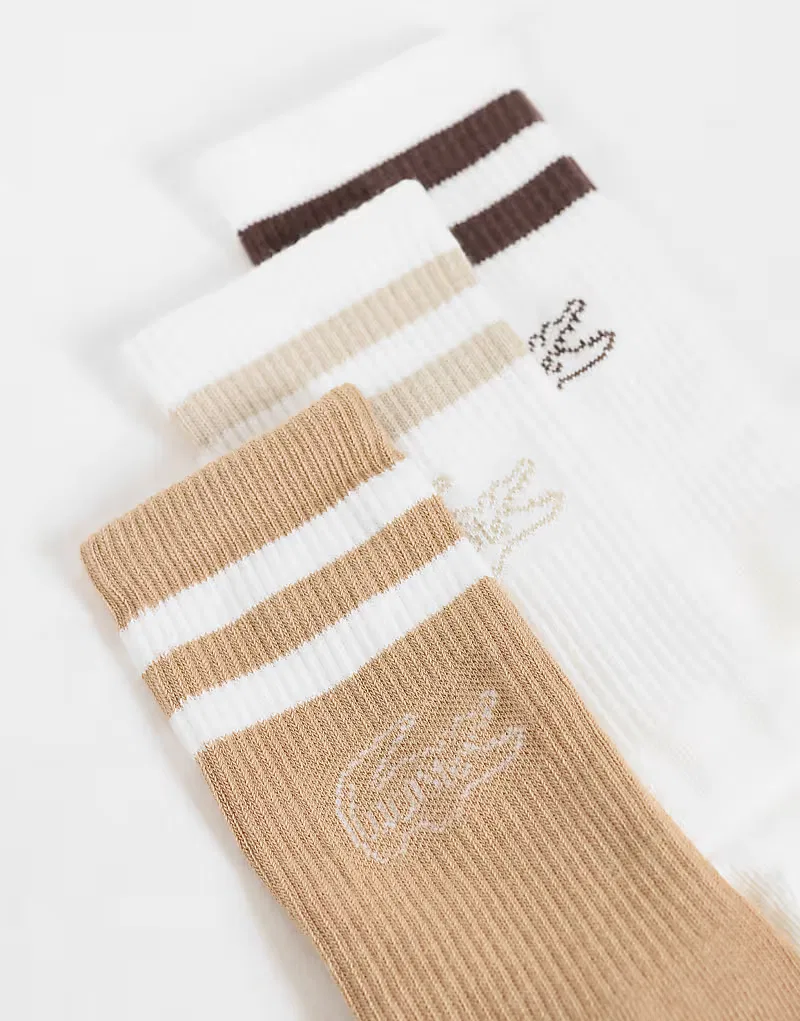 Носки с графикой 3 шт Lacoste, коричневый/бежевый — фото 3