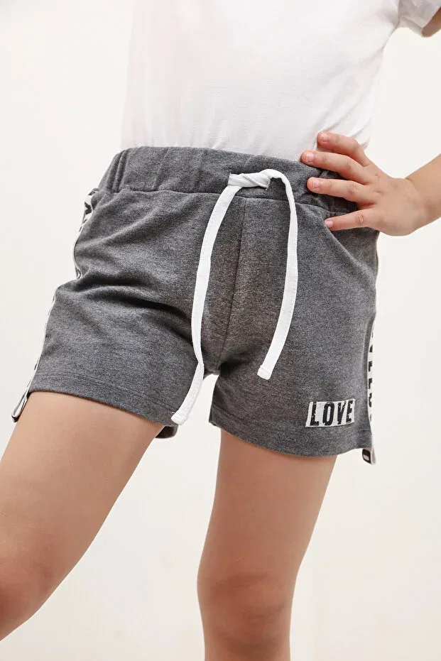 Детские шорты для девочек с принтом Love Stripe Detailed Toontoy, Anthracite Melange