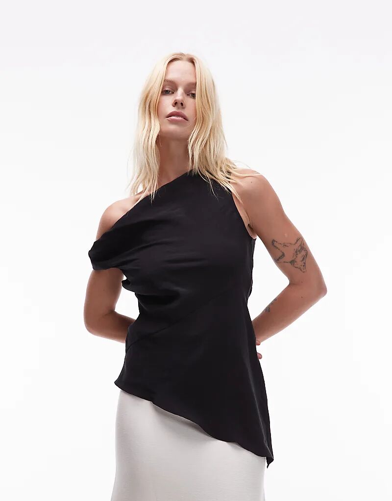 

Супермягкий асимметричный топ Topshop из купро с твист-подкладкой, черный цвет