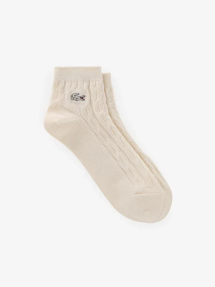 Носки женские LACOSTE Cable Ankle Socks, слоновая кость — фото 3
