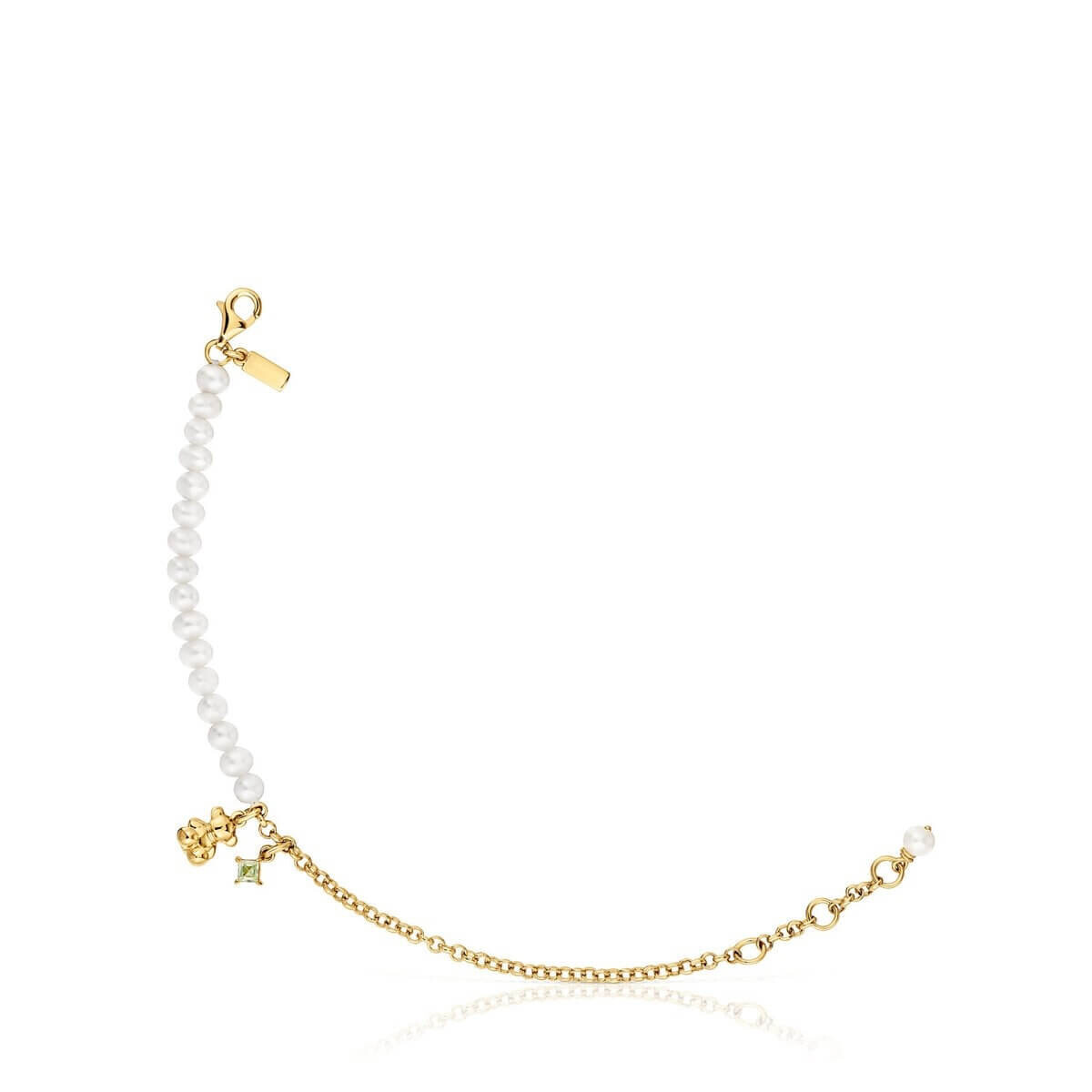 

Браслет-цепочка Tous Bold Bear With Gold Plating Over Silver, Cultured Pearls And Peridot, позолоченное серебро