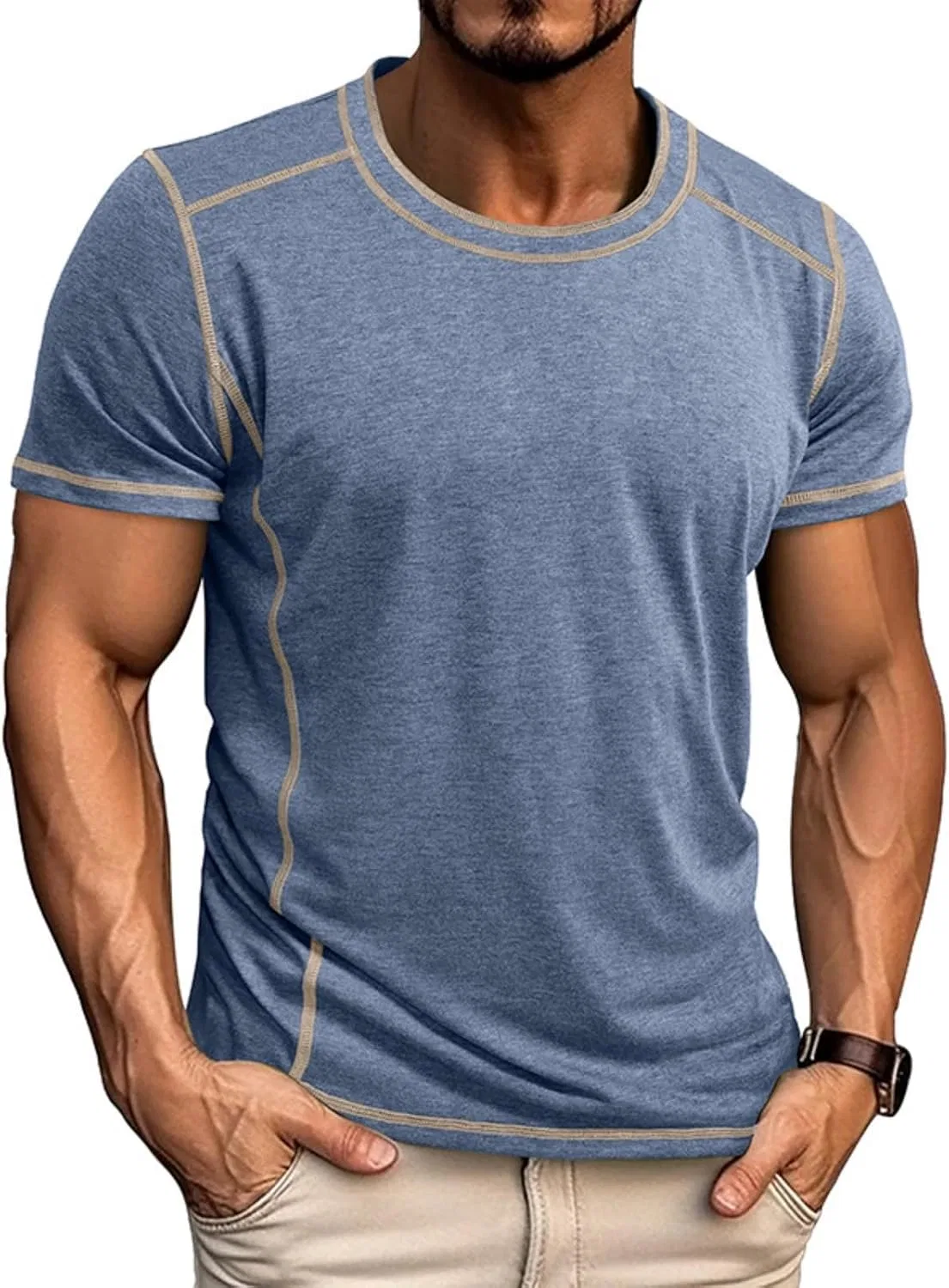 Мужская футболка с коротким рукавом базового дизайна, Blue