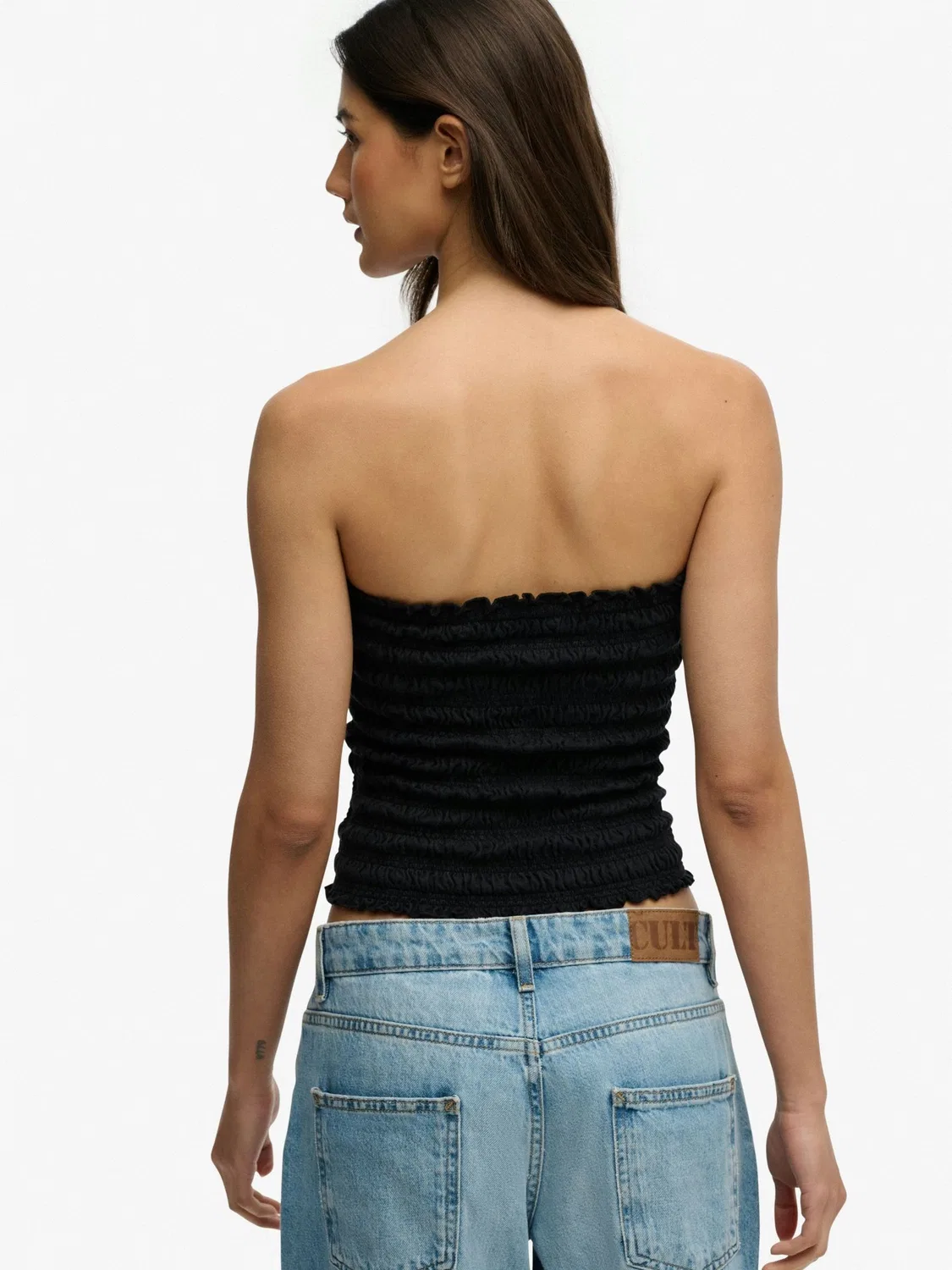 Топ-бандо Superdry Black Smocked Jersey, черный — фото 2