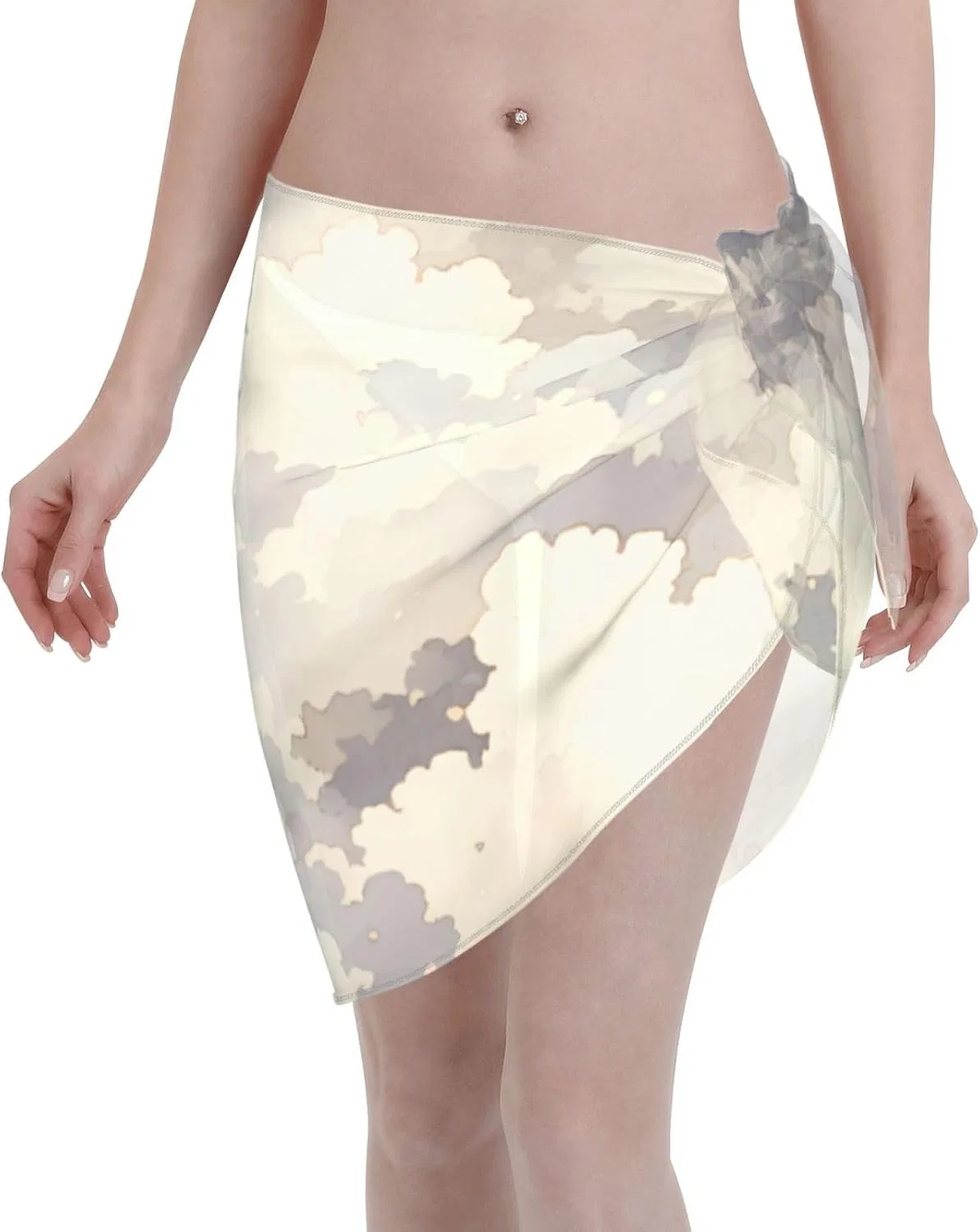 Женский пляжный саронг с принтом, 48x140 см, Polyester, Gray and White Tie Dye