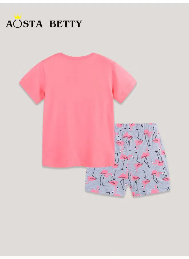 Комплект детский с принтом фламинго, модель Summer New Girls' Suit, Aosta Betty Store — фото 2