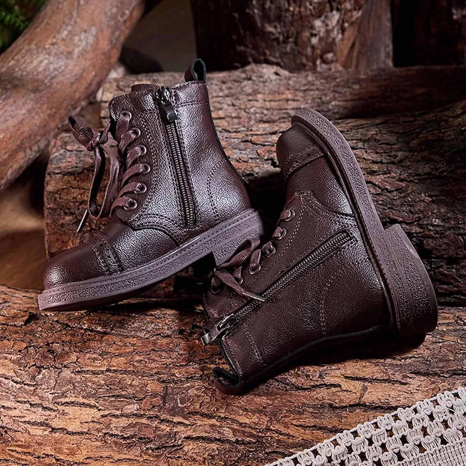 Детские ботинки для девочек на шнуровке с боковой молнией Y2K Short Boot — фото 3