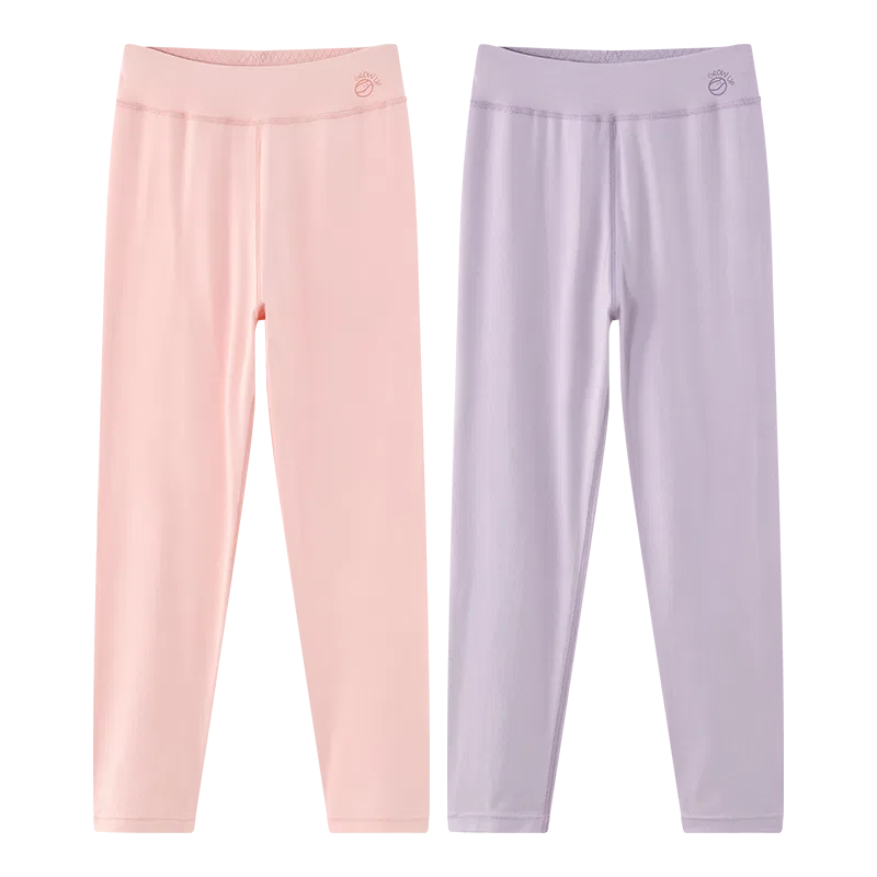 Детские пижамные штаны для девочек утепленные Red bean, Pink+Purple
