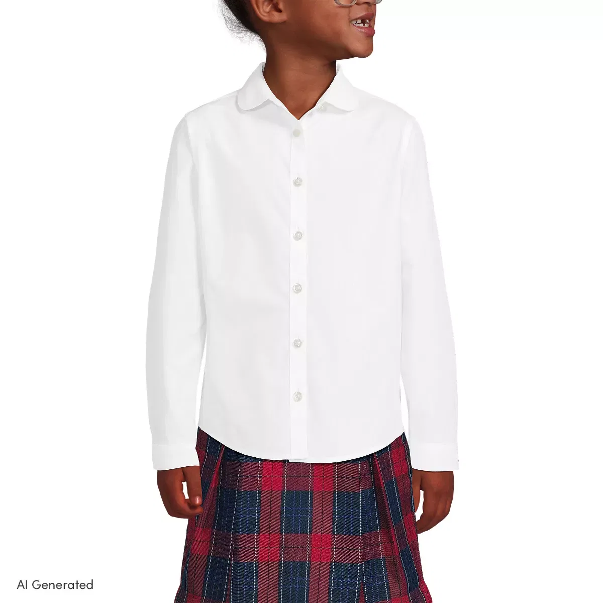 Детская рубашка для девочек с длинным рукавом Peter Pan Collar Broadcloth Lands' End, White